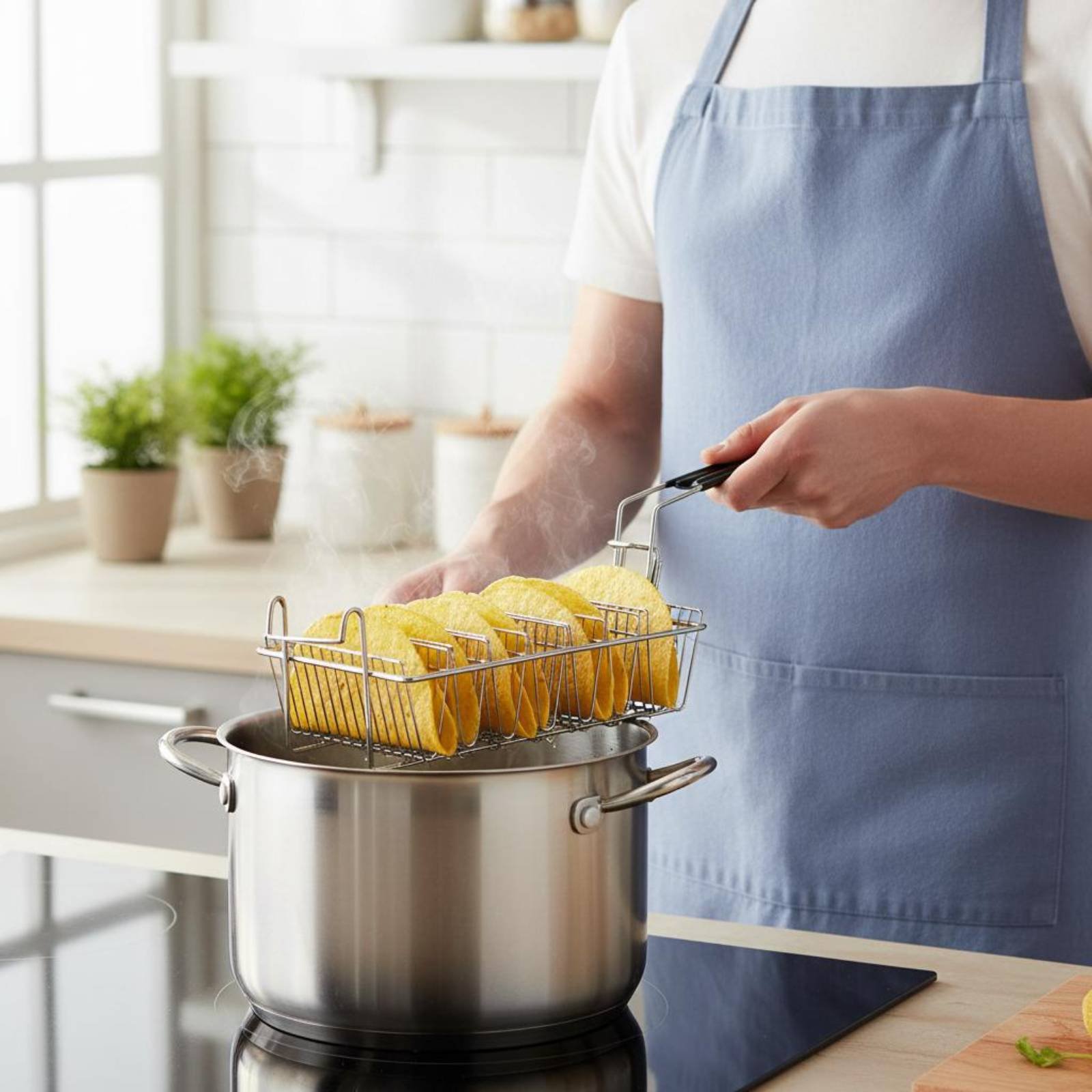 Deep Fryer Stainless - رف تاكو بـ 8 فتحات، سلة