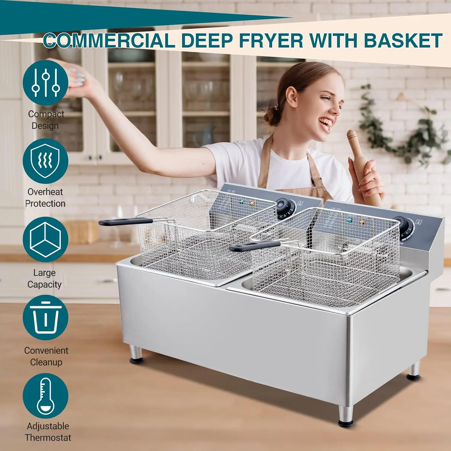 قلاية كهربائية تجارية بسعة 23. - مراجعة Deep Fryer Stainless وسعره