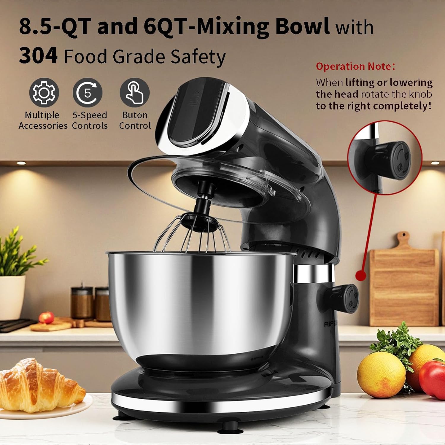 خلاط طعام كهربائي أسود بسعة 85 - مراجعة Stand Mixer Bowl وسعره